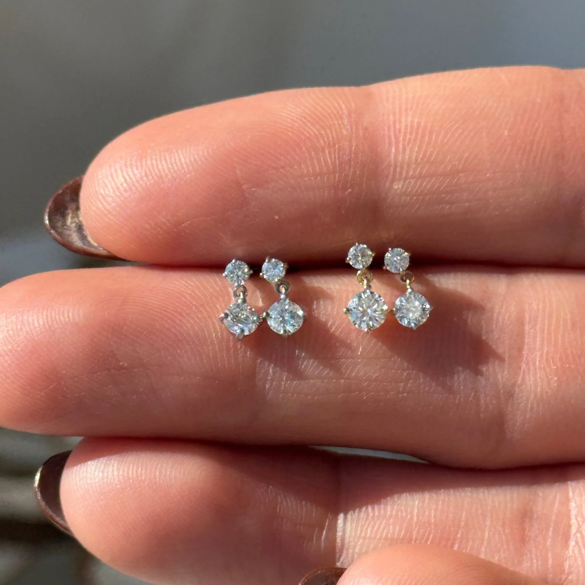 White Gold Double Diamond Drop Flat Back Earring - Image 6