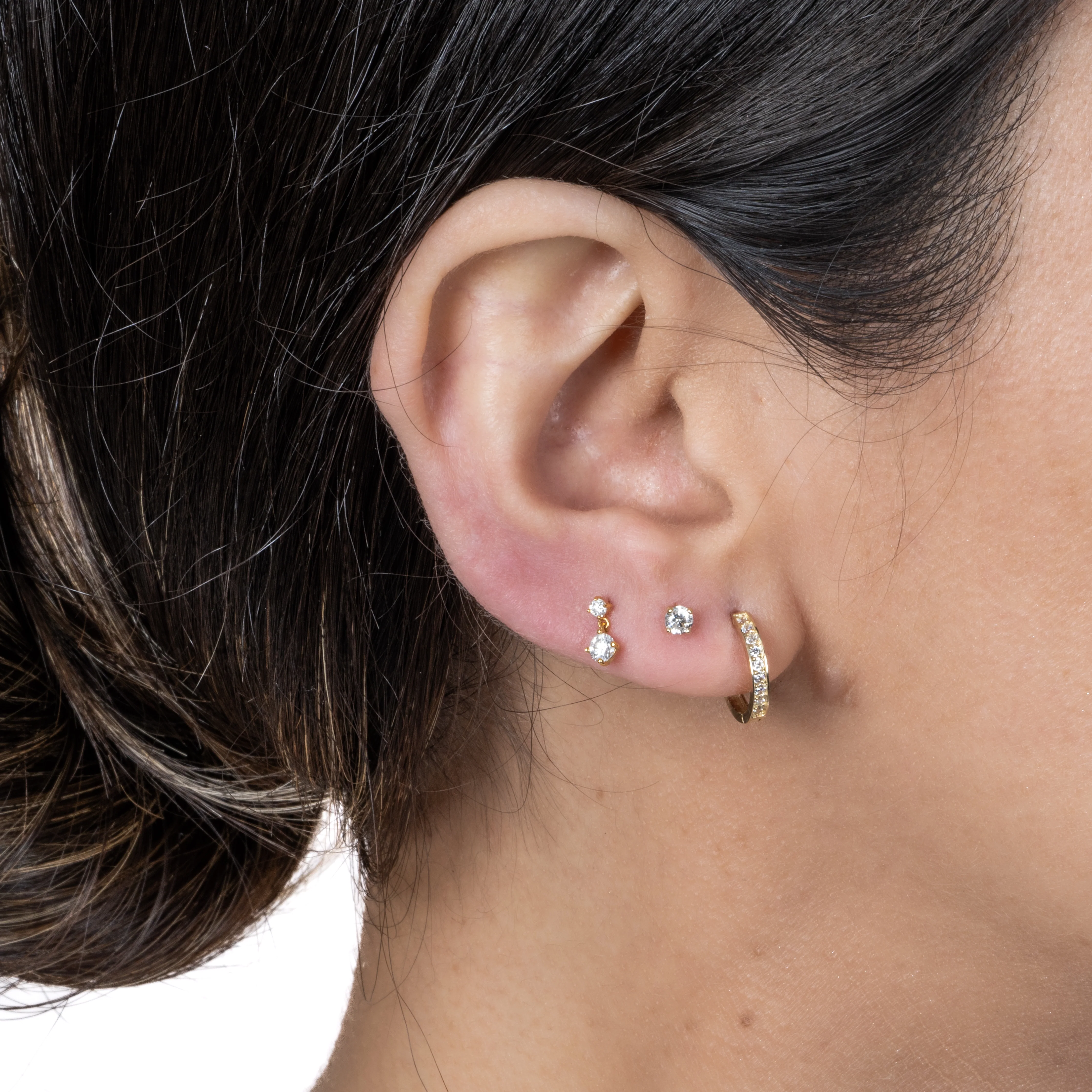 White Gold Double Diamond Drop Flat Back Earring - Image 9