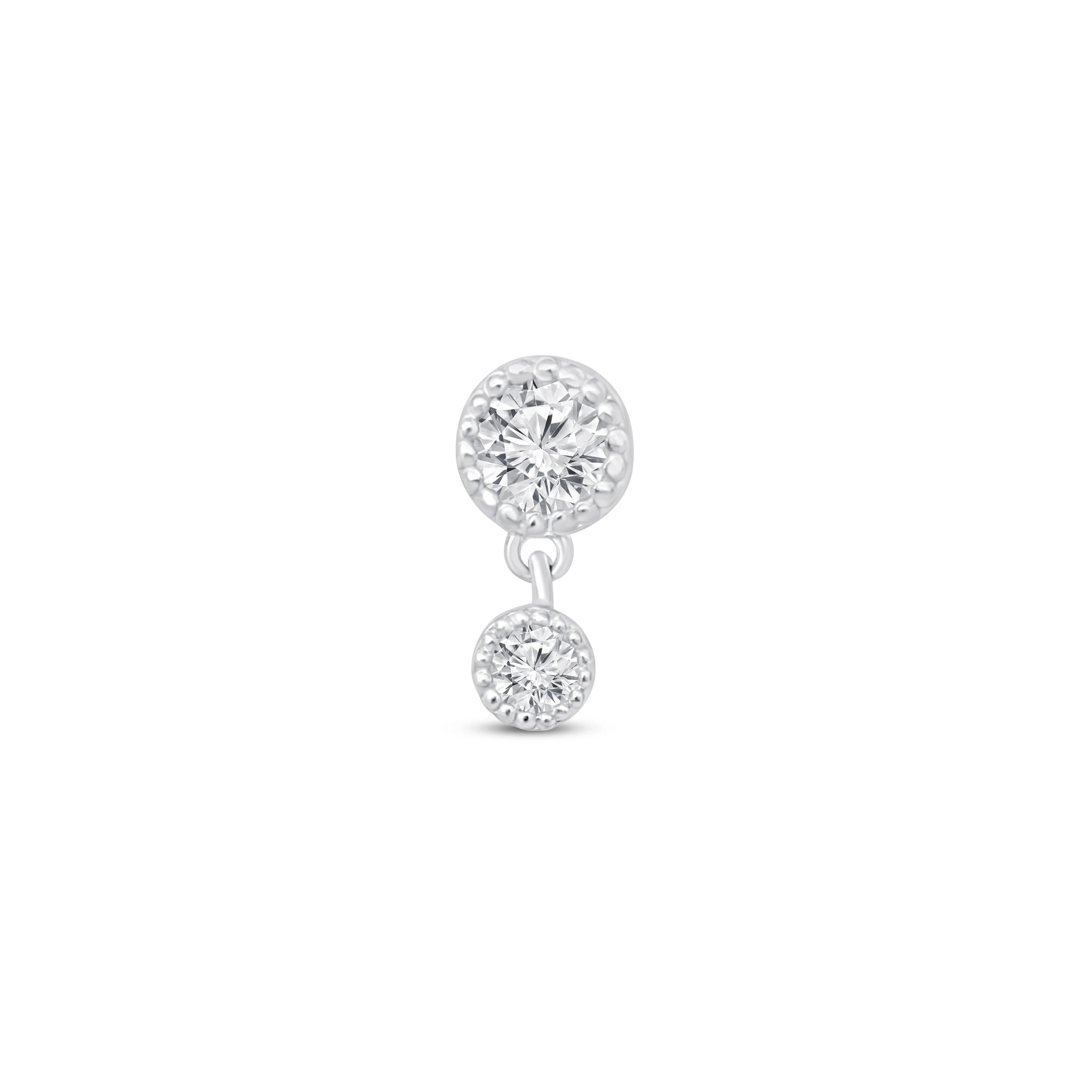 White Gold Double Diamond Drop Flat Back Earring