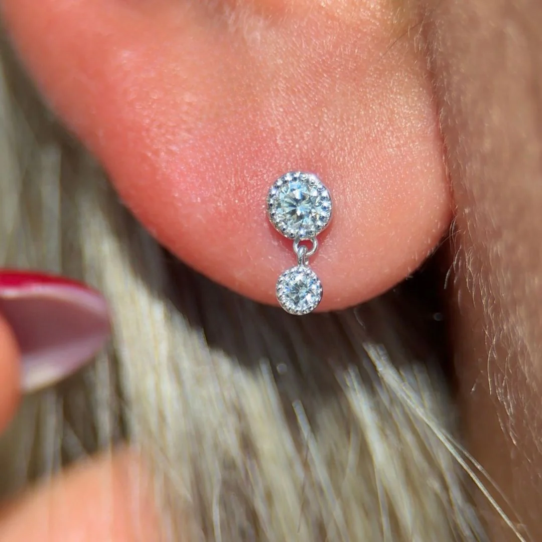 White Gold Double Diamond Drop Flat Back Earring - Image 3