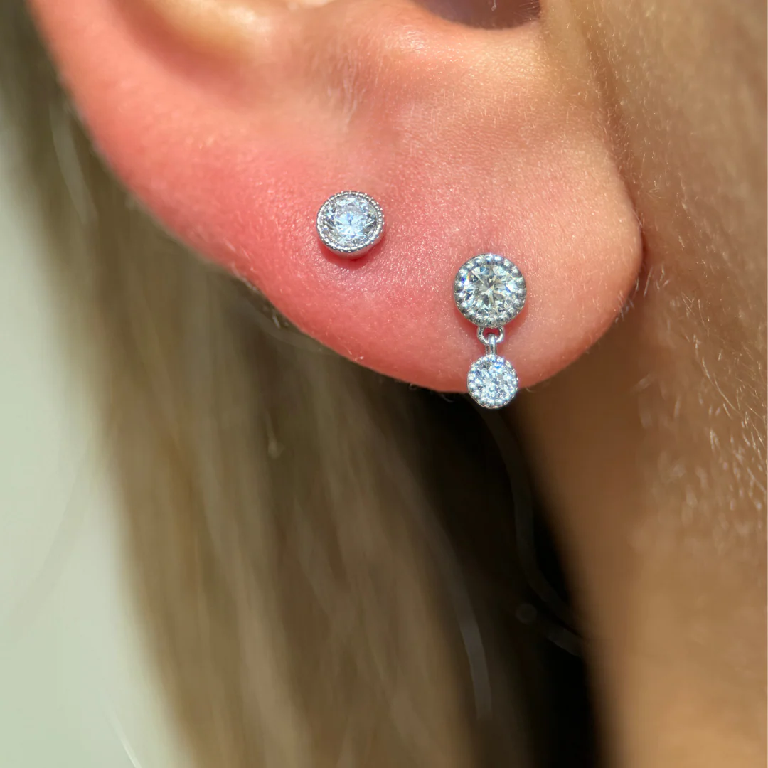 White Gold Double Diamond Drop Flat Back Earring - Image 5