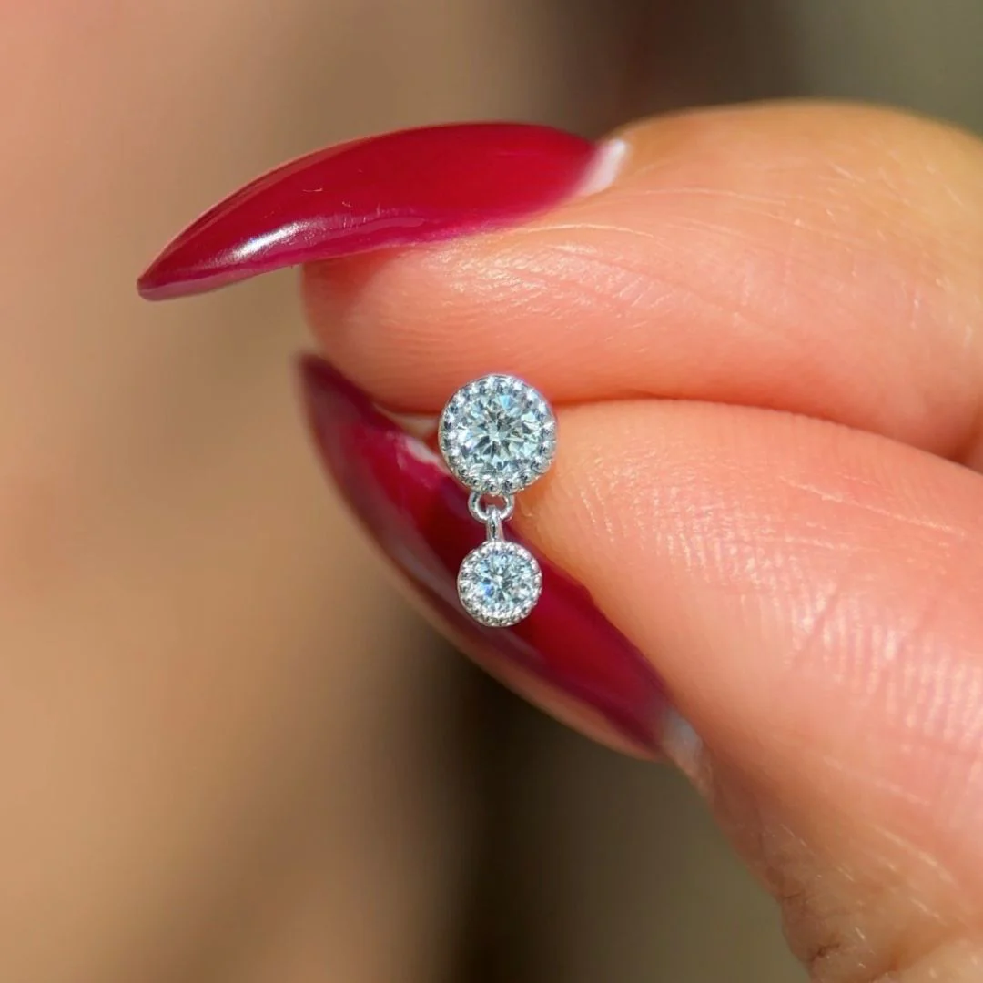 White Gold Double Diamond Drop Flat Back Earring - Image 7
