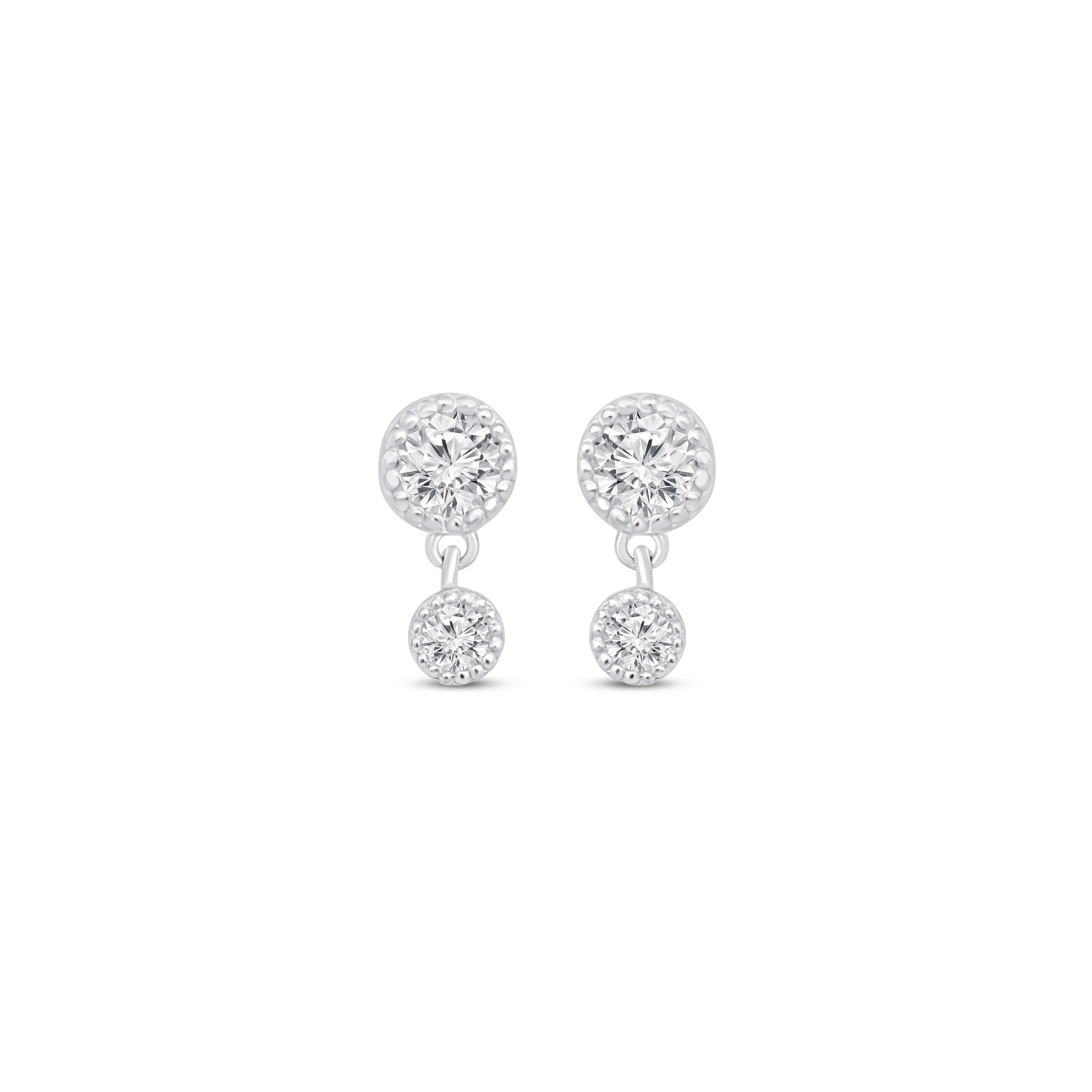 White Gold Double Diamond Drop Flat Back Earring - Image 9