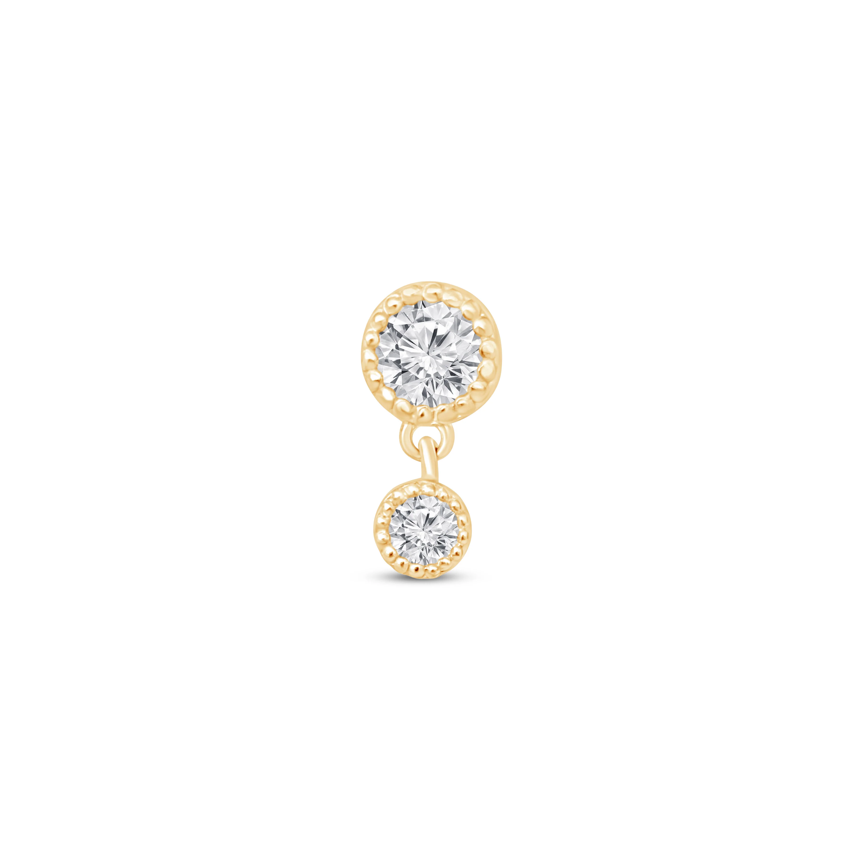 Yellow Gold Double Diamond Drop Flat Back Earring