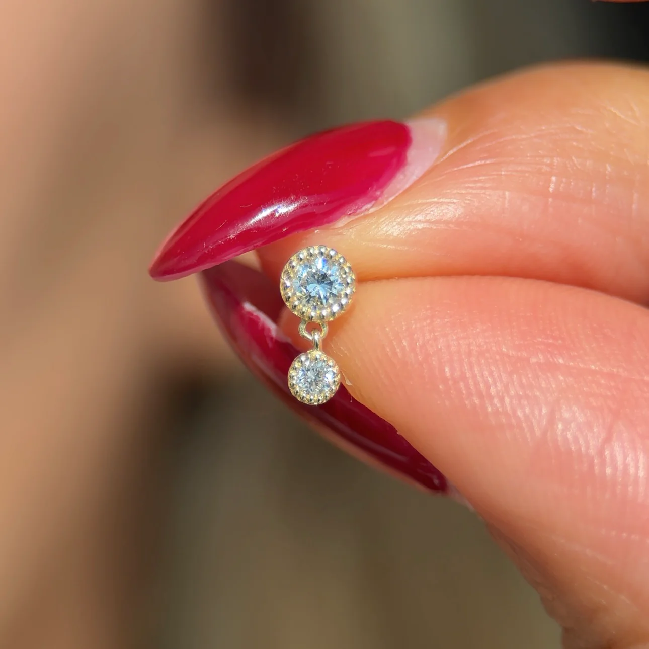 Yellow Gold Double Diamond Drop Flat Back Earring - Image 10