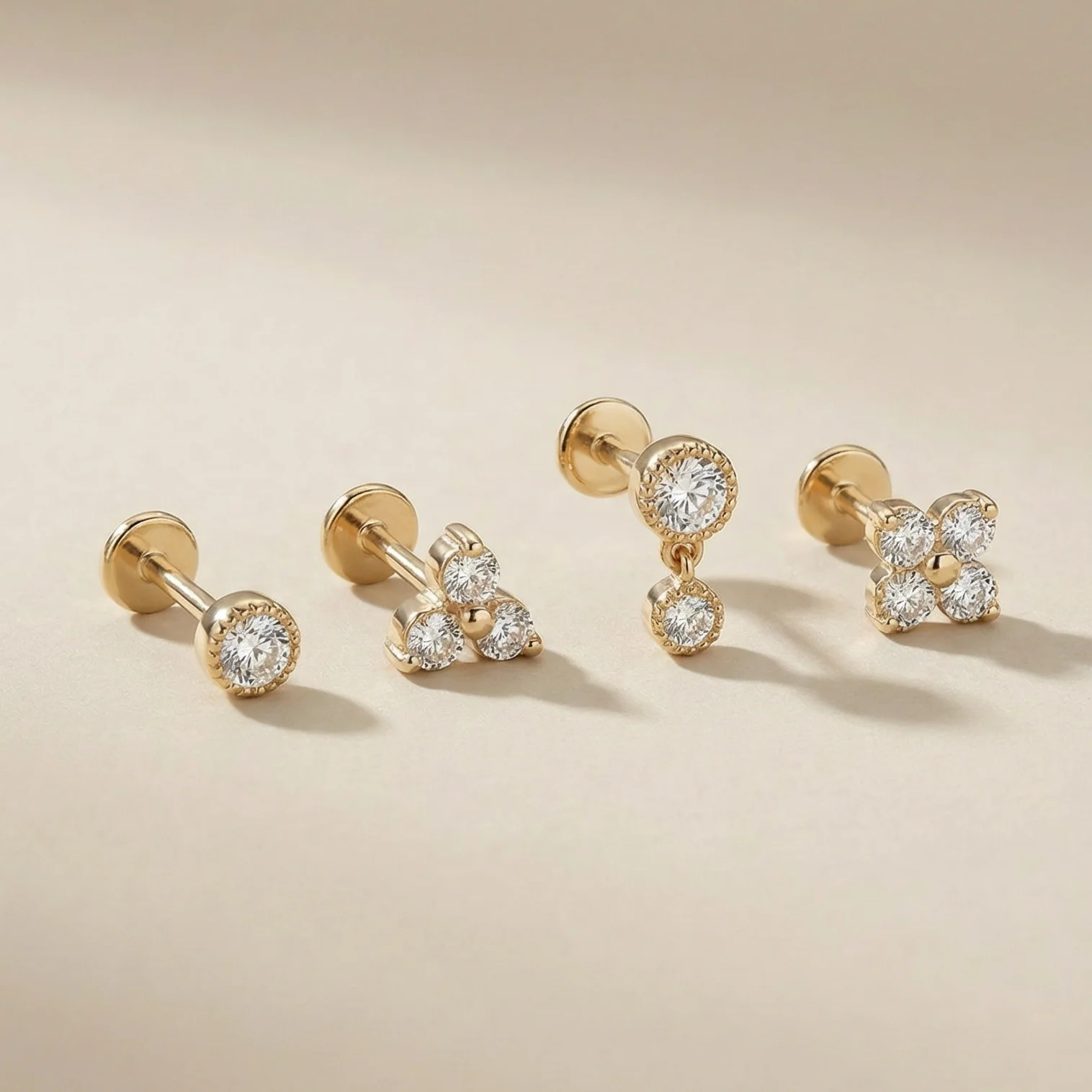 Yellow Gold Double Diamond Drop Flat Back Earring - Image 8