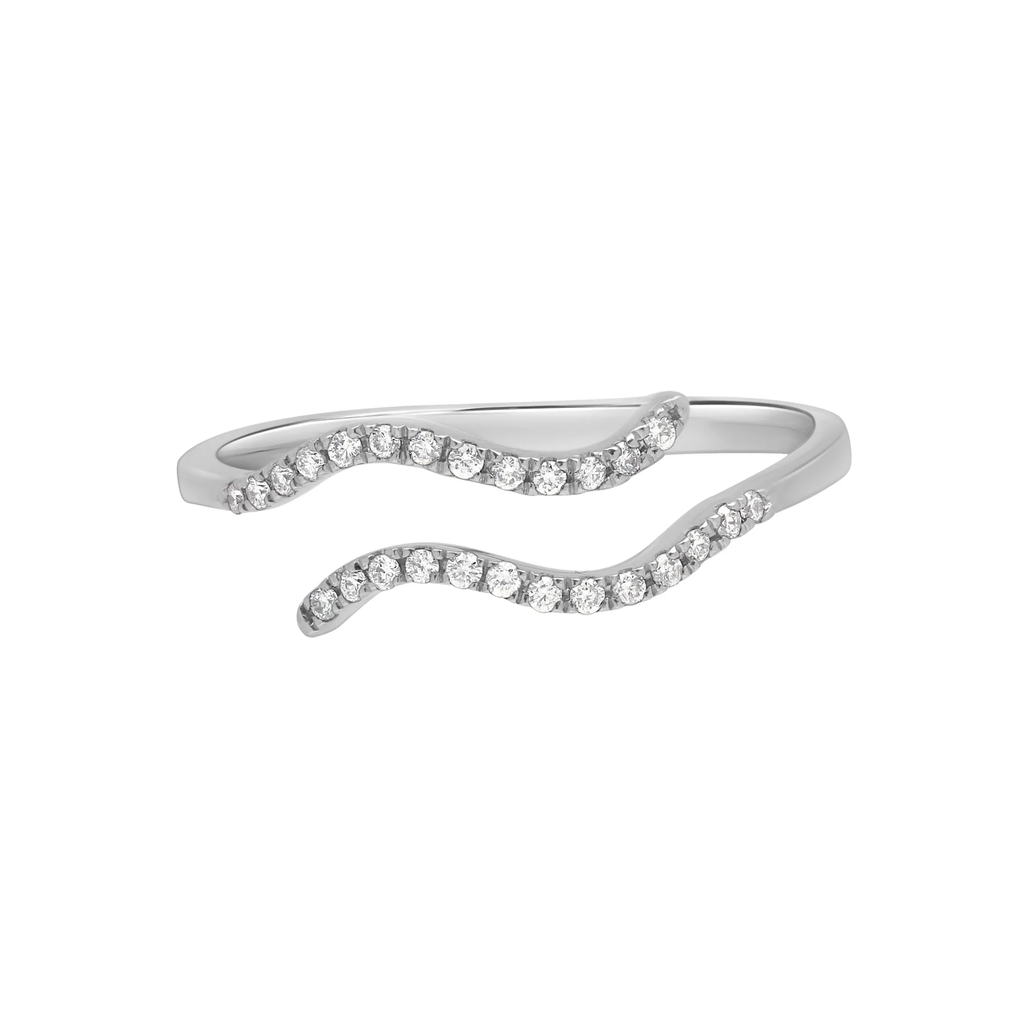 Two Row Diamond Ripple Ring in Solid 14k White Gold