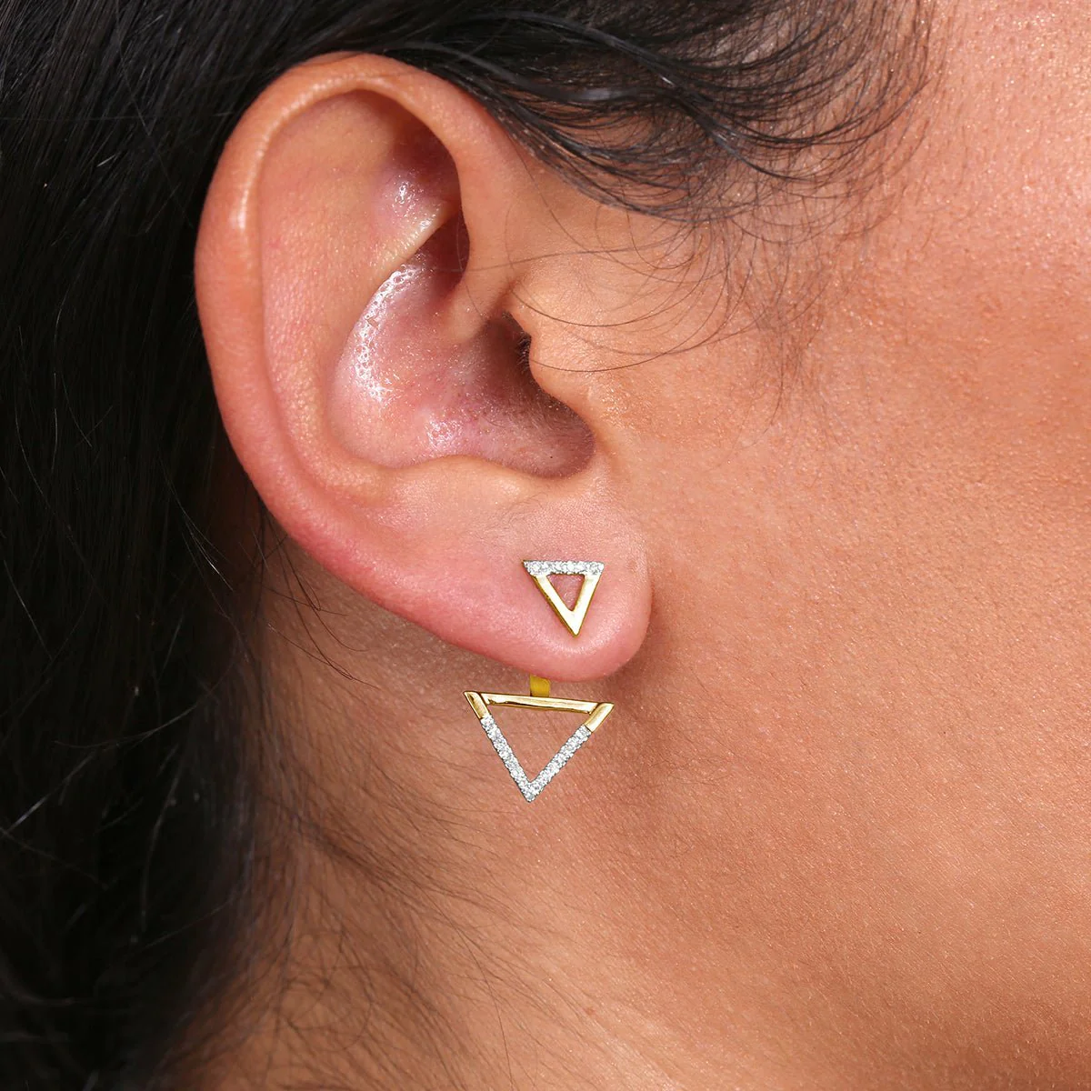 Yellow Gold Double Diamond Triangle Ear Jacket - Image 2