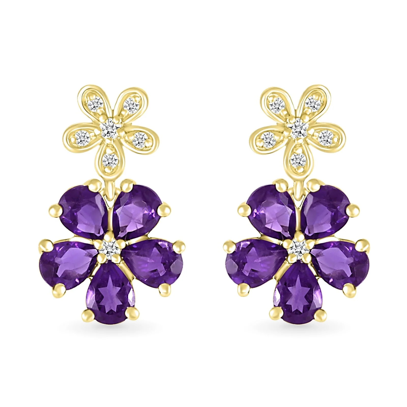 Yellow Gold Amethyst Sapphire Double Flower - Image 15