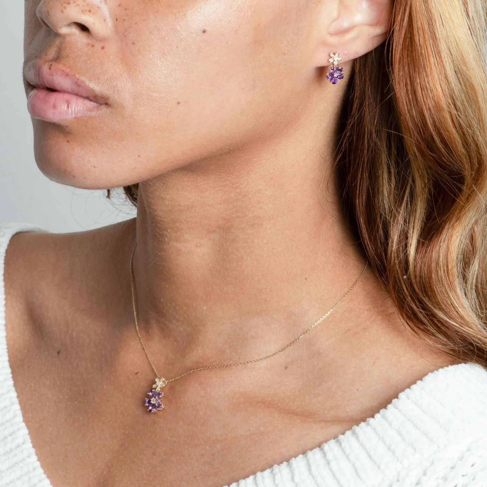 Yellow Gold Amethyst Sapphire Double Flower - Image 8