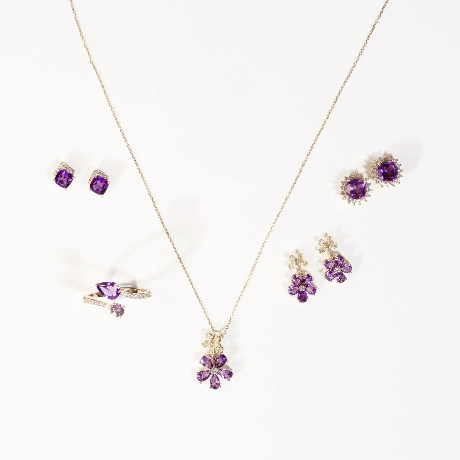 Yellow Gold Gold Amethyst Flower Sapphire Necklace - Image 5