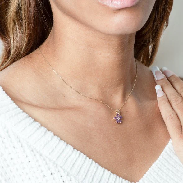 Yellow Gold Gold Amethyst Flower Sapphire Necklace - Image 7