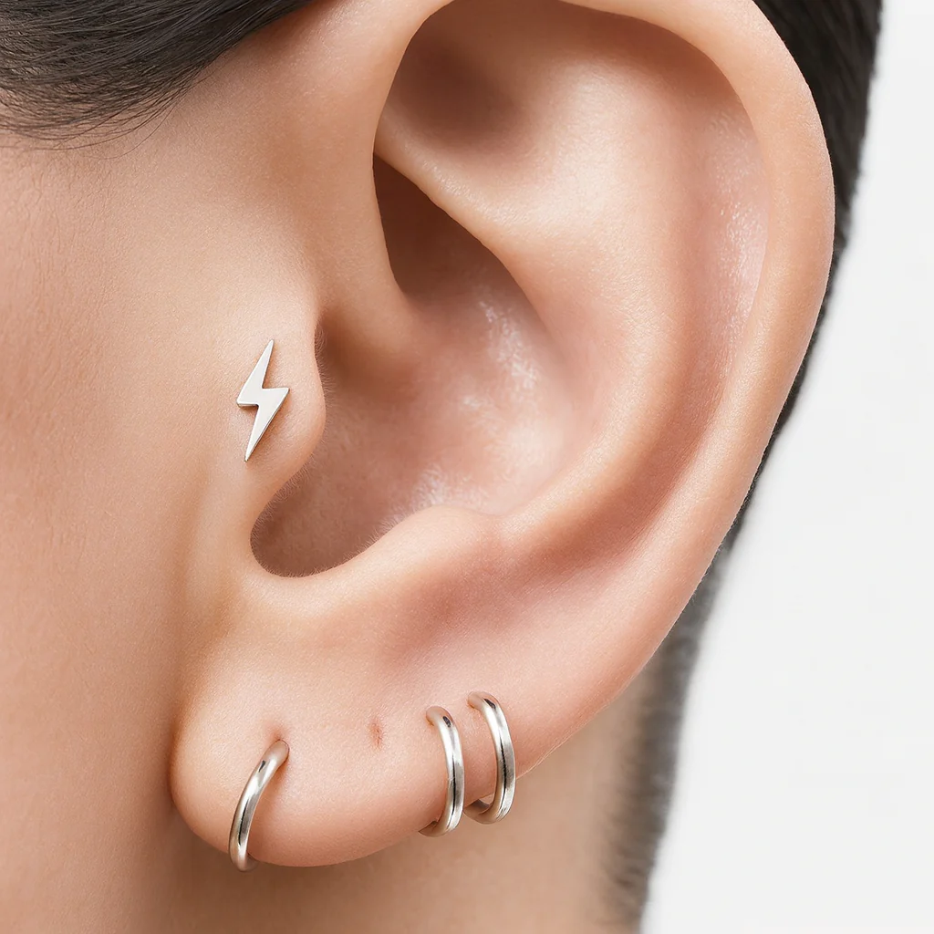 White Gold Double Hoop Illusion Ear Cuff - Image 3