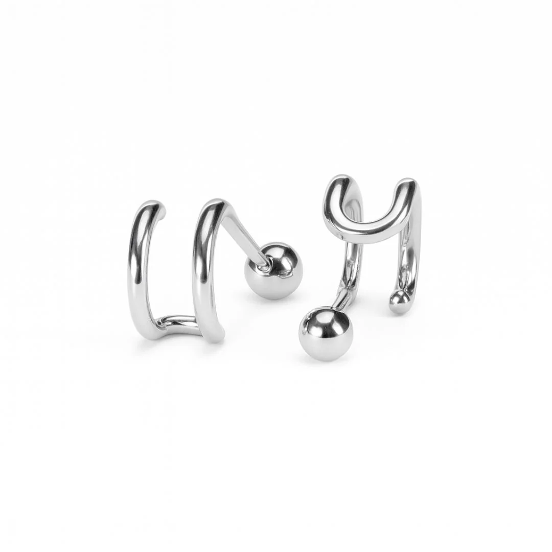 White Gold Double Hoop Illusion Ear Cuff - Image 5