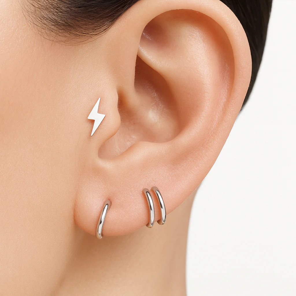 White Gold Double Hoop Illusion Ear Cuff - Image 6