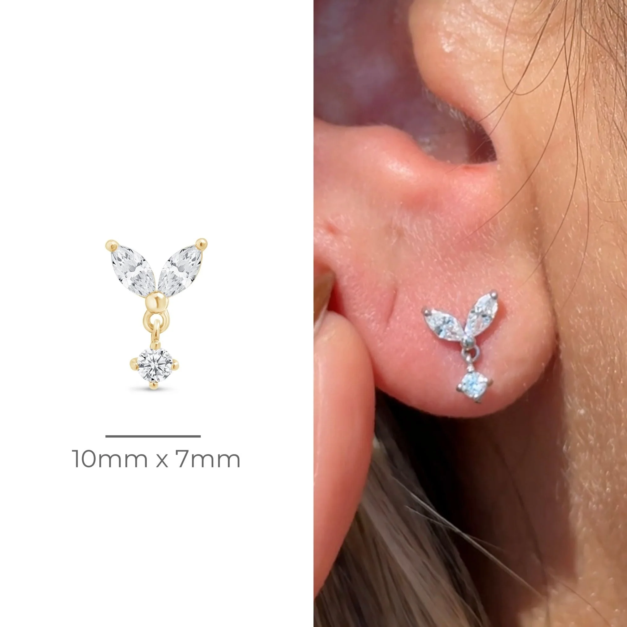 Yellow Gold Double Marquise Drop Stone Earring - Image 3