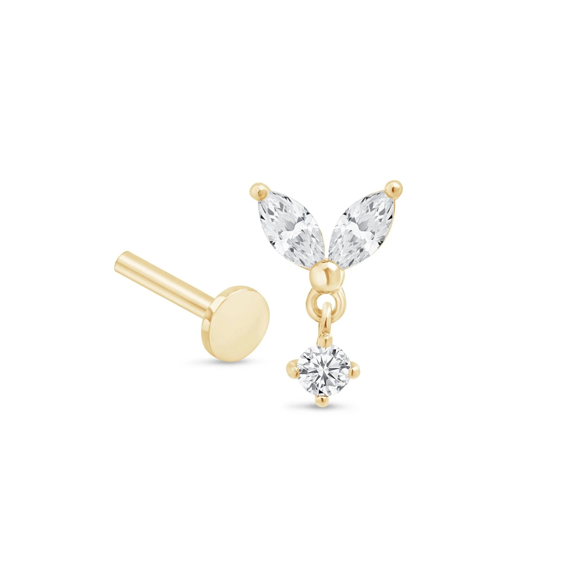Yellow Gold Double Marquise Drop Stone Earring - Image 4