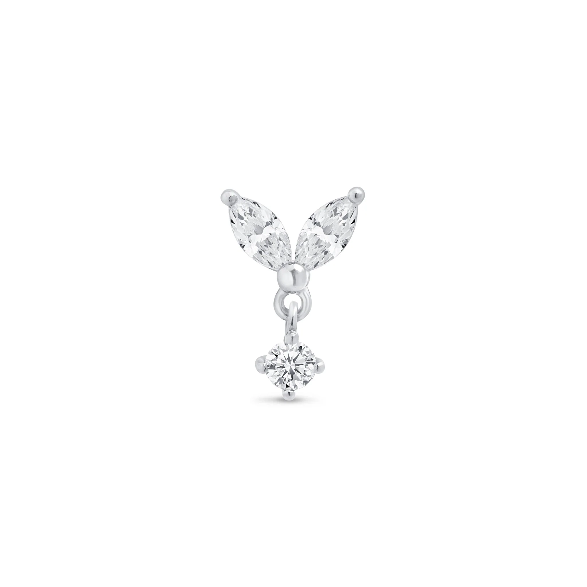 White Gold Double Marquise Drop Flat Back Earring