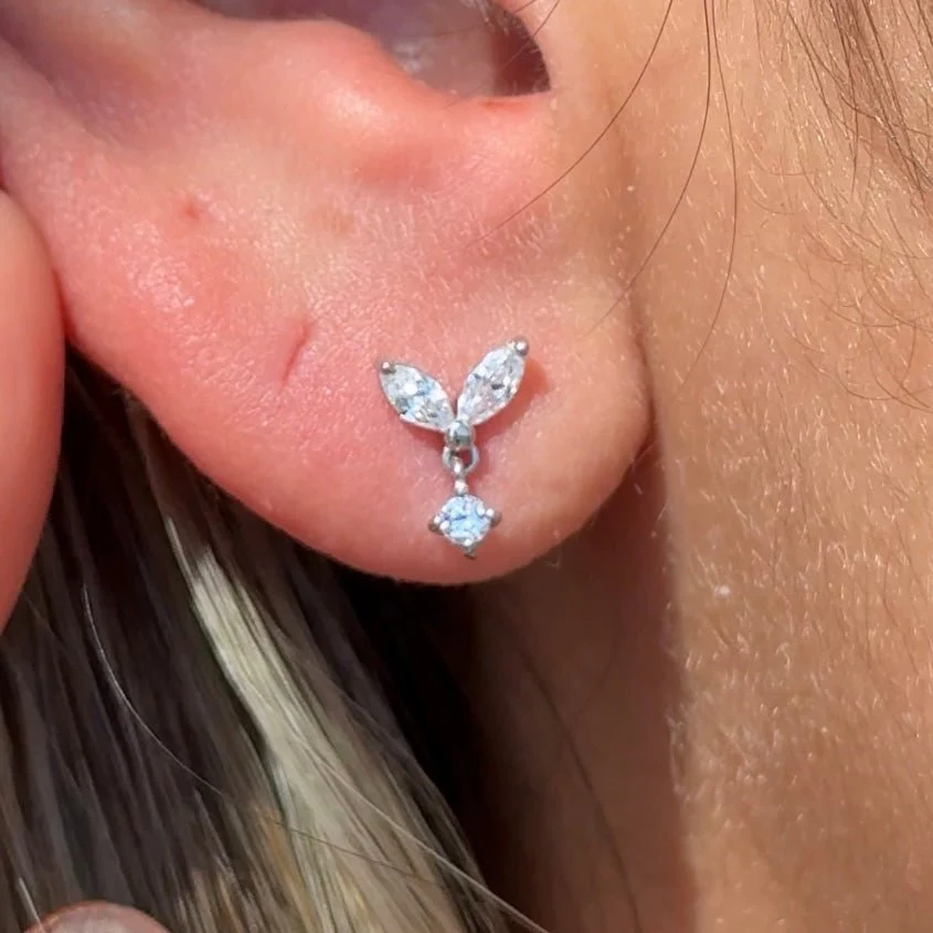 White Gold Double Marquise Drop Flat Back Earring - Image 3