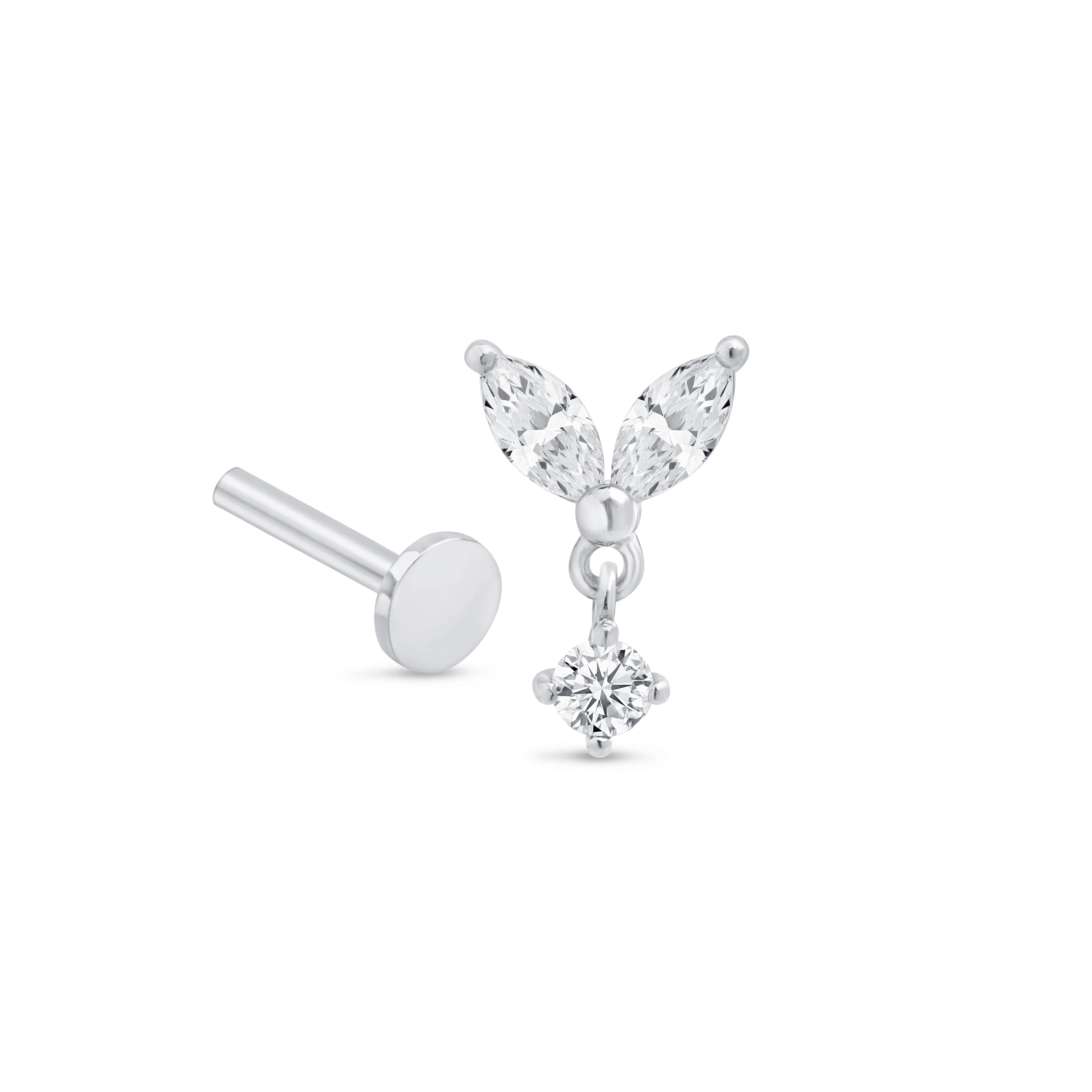 White Gold Double Marquise Drop Flat Back Earring - Image 4