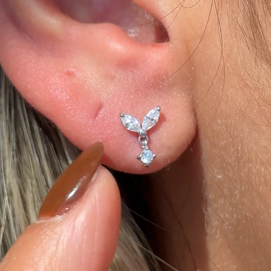 White Gold Double Marquise Drop Flat Back Earring - Image 6