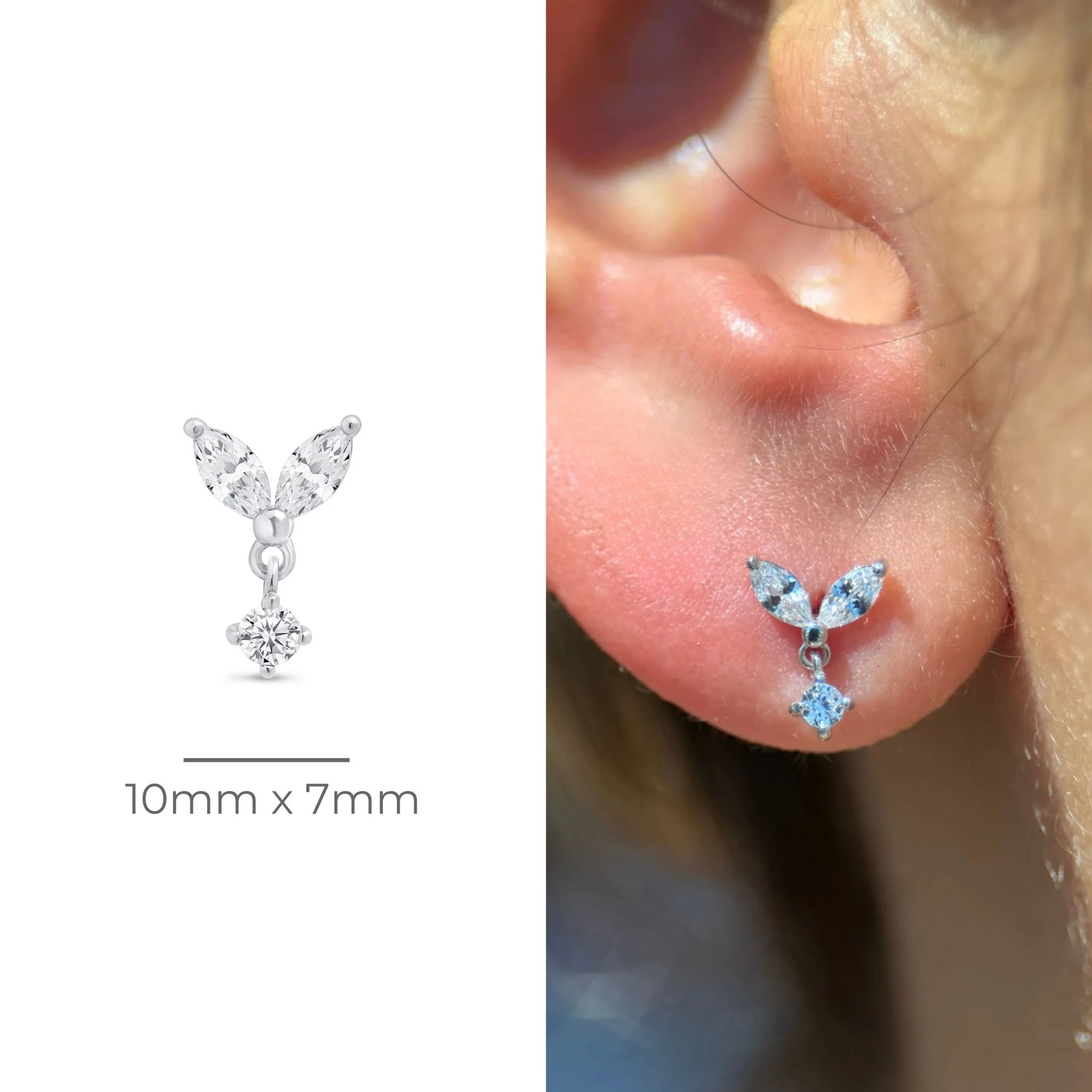 White Gold Double Marquise Drop Flat Back Earring - Image 7
