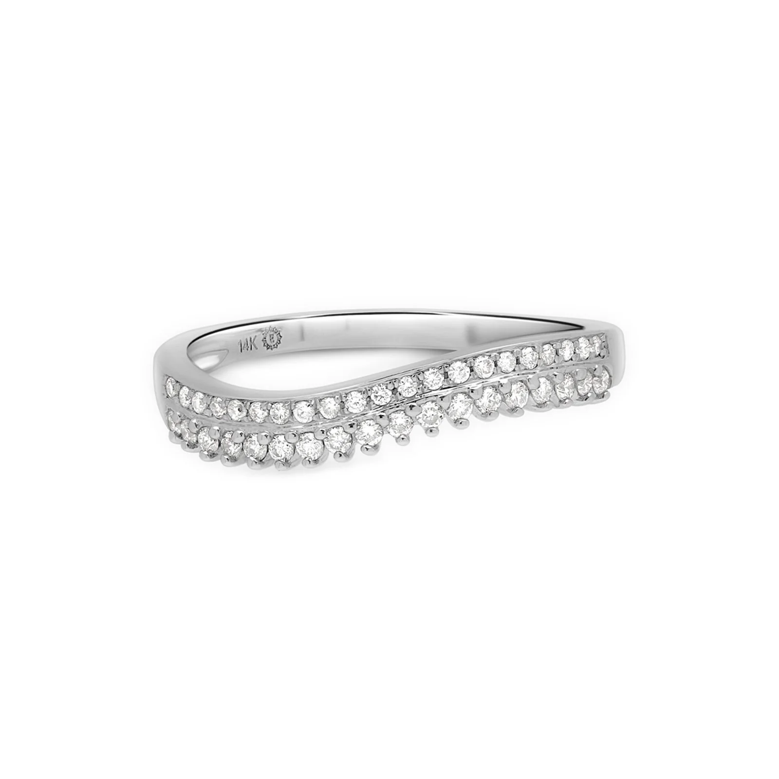 Double Row Diamond Band Curved Ring in Solid 14k White Gold