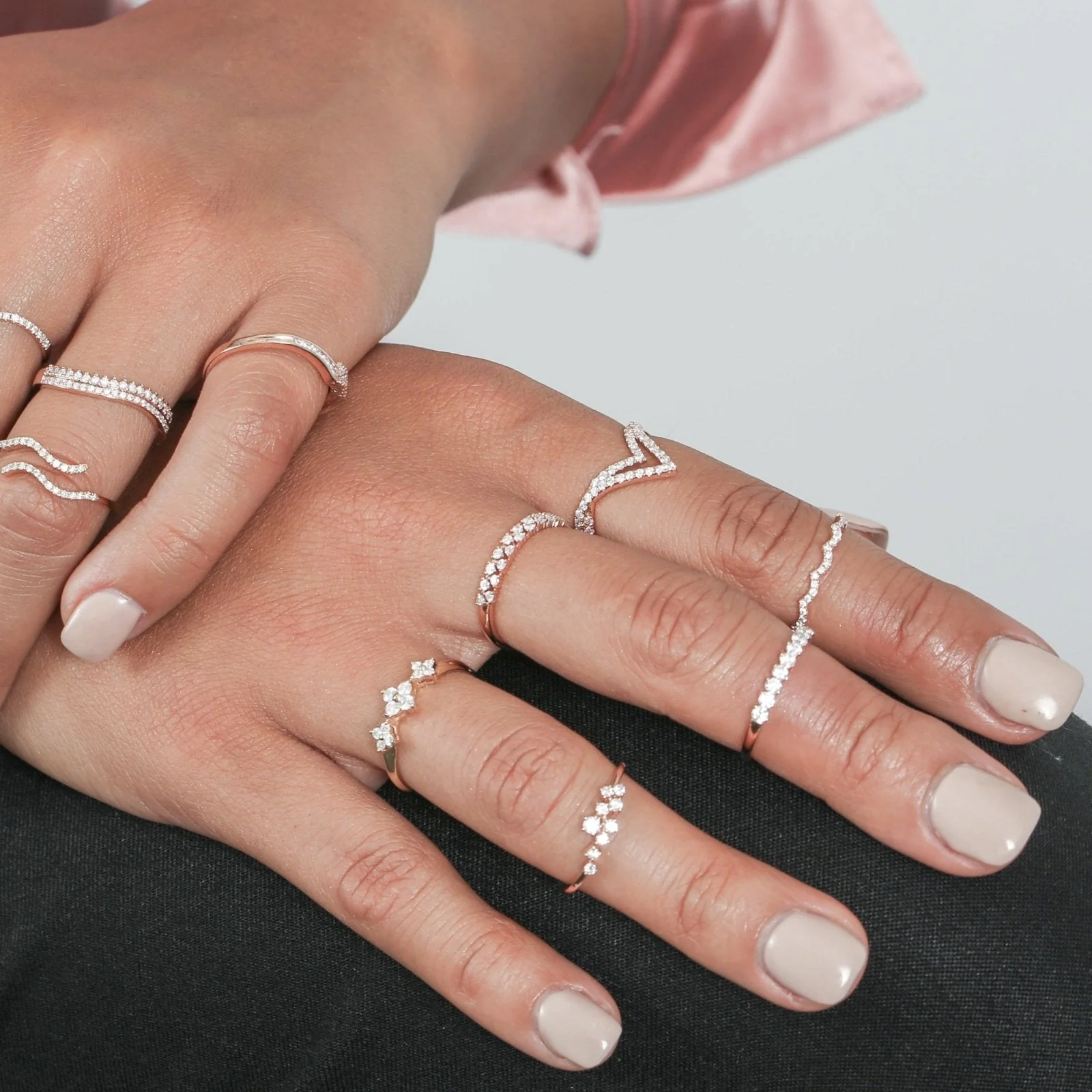 Double Row Diamond Eternity Ring in Solid 14k Rose Gold - Image 5