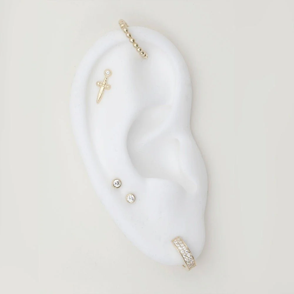 Yellow Gold Double Row Huggie Hoop - Image 9