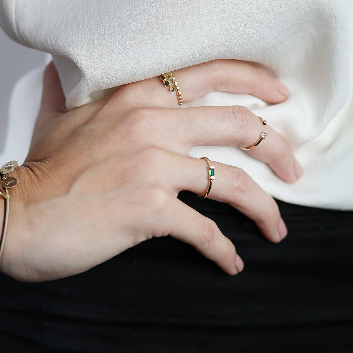 Double Sapphire Open Cuff Ring in Solid 14k Rose Gold - Image 2