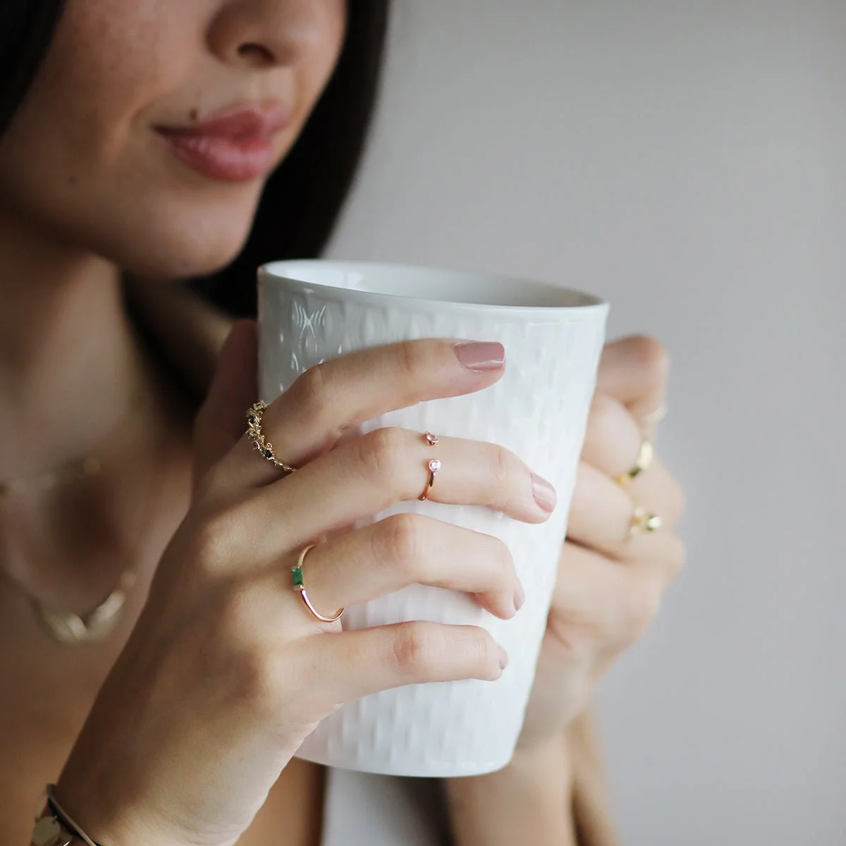 Double Sapphire Open Cuff Ring in Solid 14k Rose Gold - Image 5