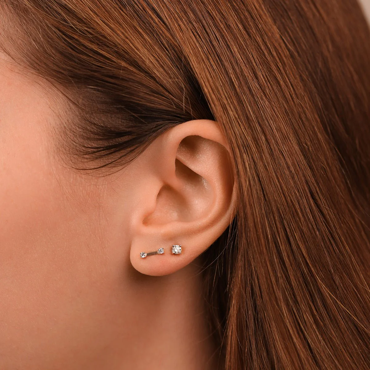 Yellow Gold Double Stacked Diamond Stud - Image 3