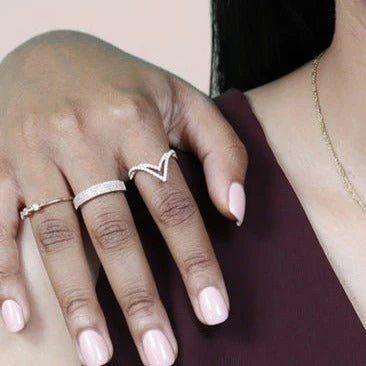 Double V Diamond Ring in Solid 14k Rose Gold - Image 3