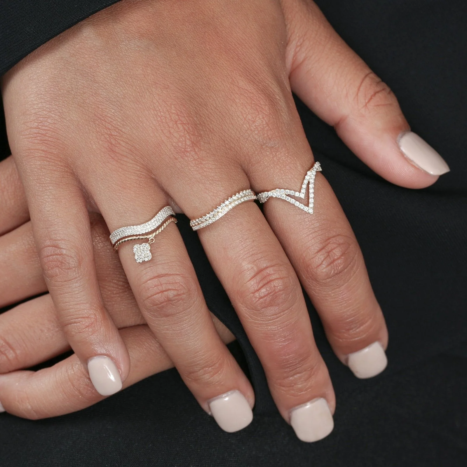 Double V Diamond Ring in Solid 14k Rose Gold - Image 4