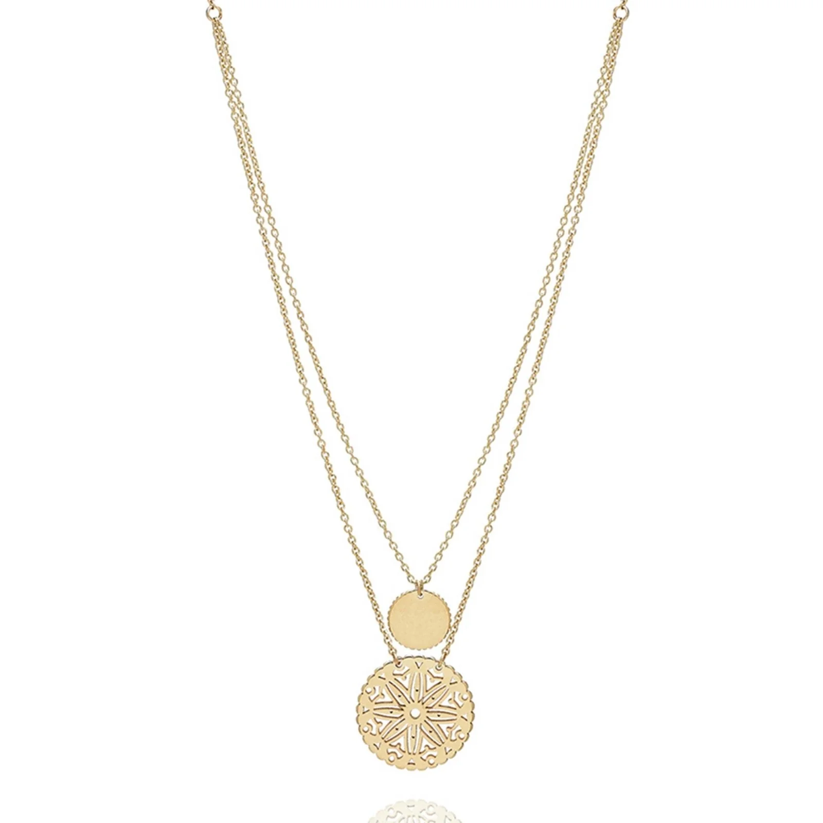 Yellow Gold Double Wrap Disc & Medallion Necklace