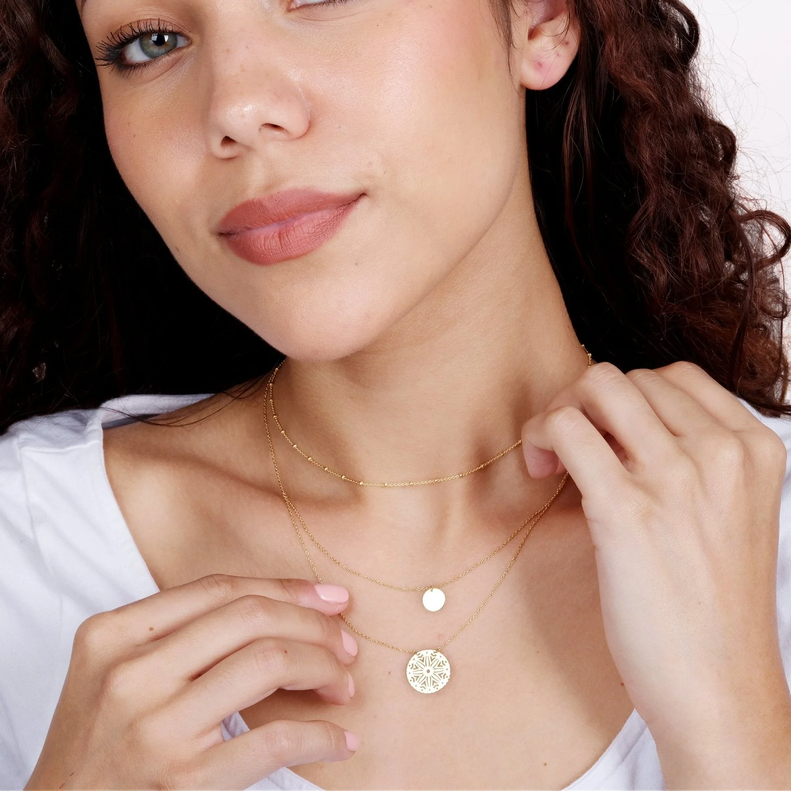 Yellow Gold Double Wrap Disc & Medallion Necklace - Image 2