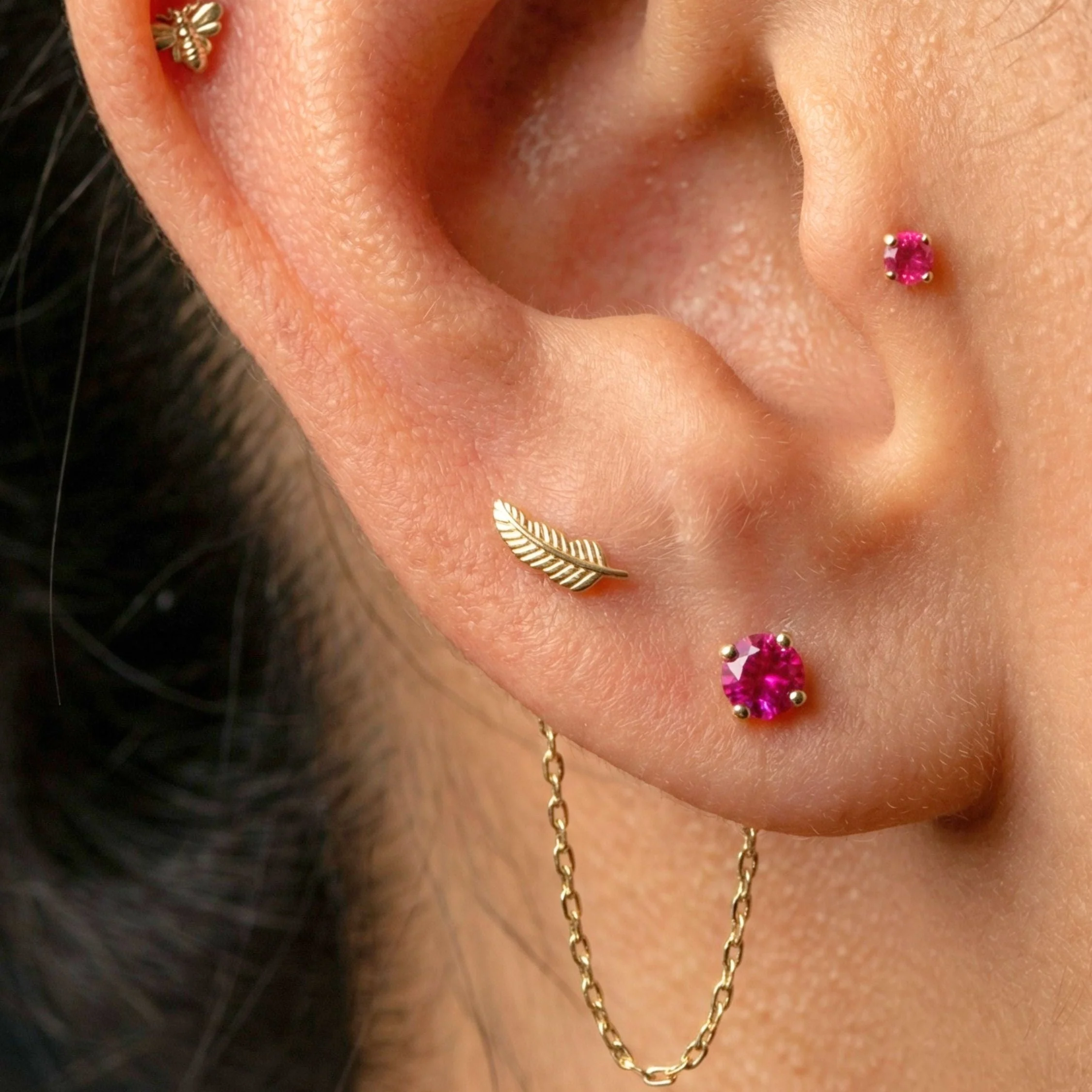 Yellow Gold Chain Dangle Stud - Image 6