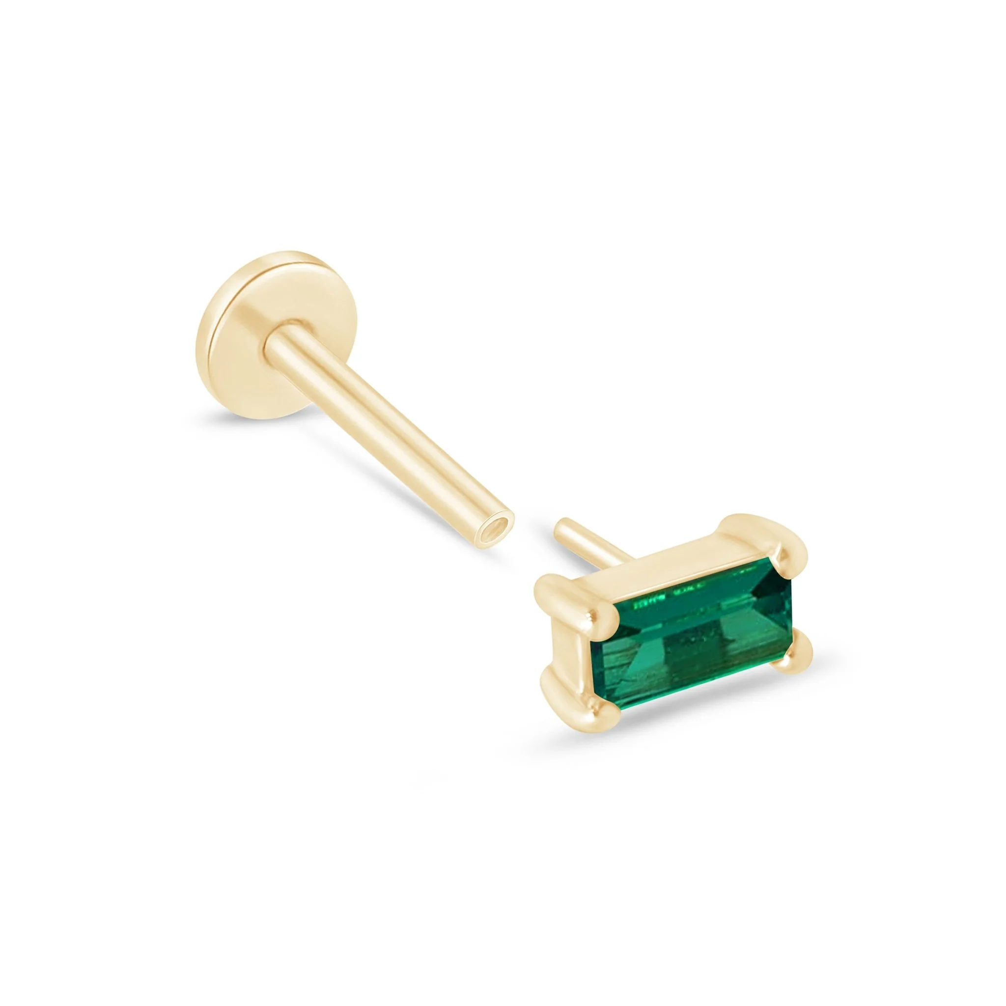 Yellow Gold Emerald Baguette Flat Back Earring - Image 6