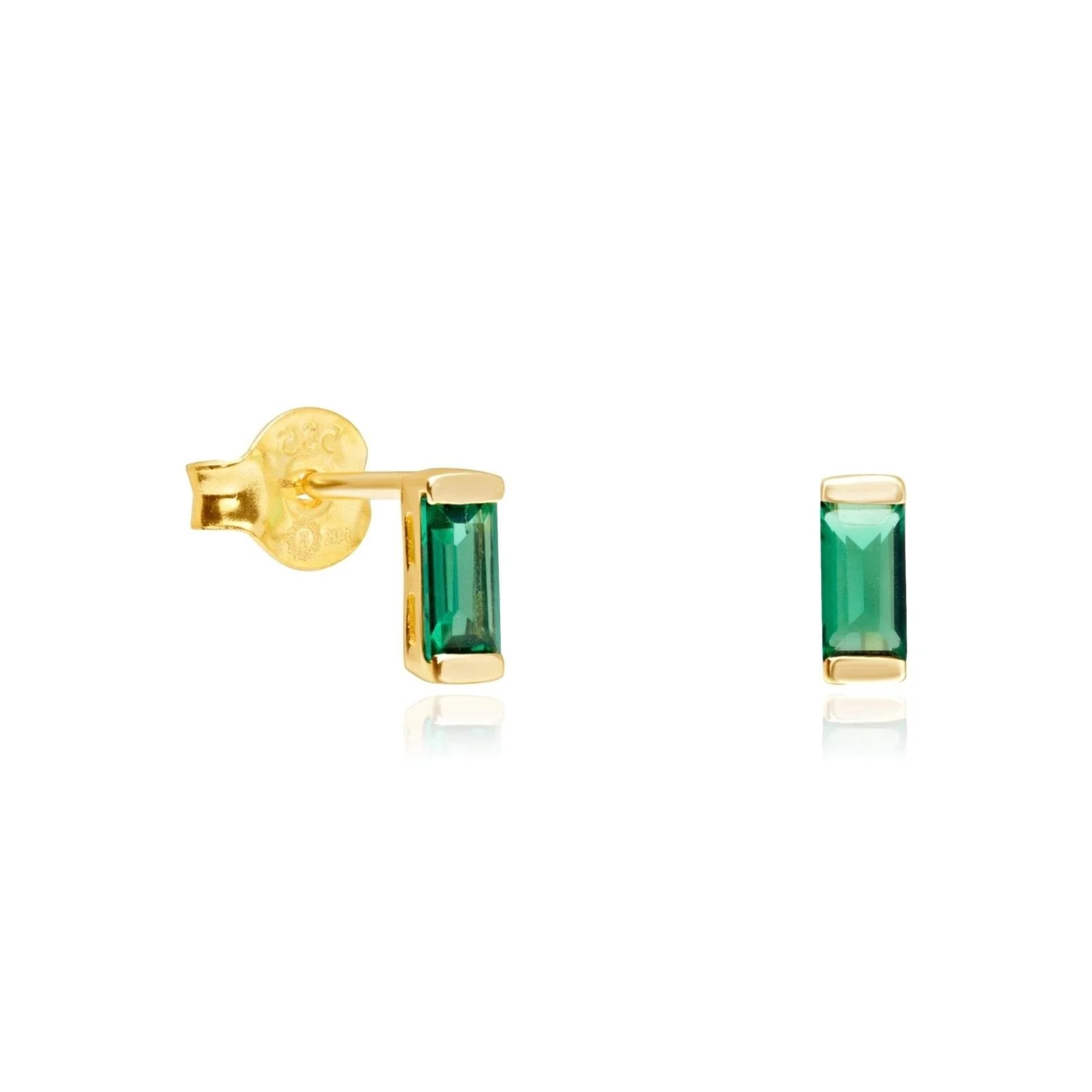 Yellow Gold Emerald Baguette Studs