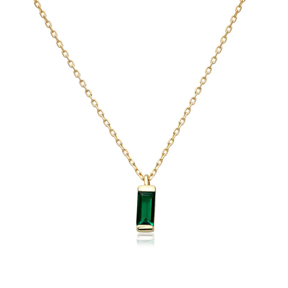 Yellow Gold Emerald Baguette Pendant Necklace