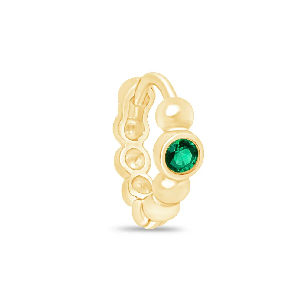 Yellow Gold Emerald Beaded Hoop