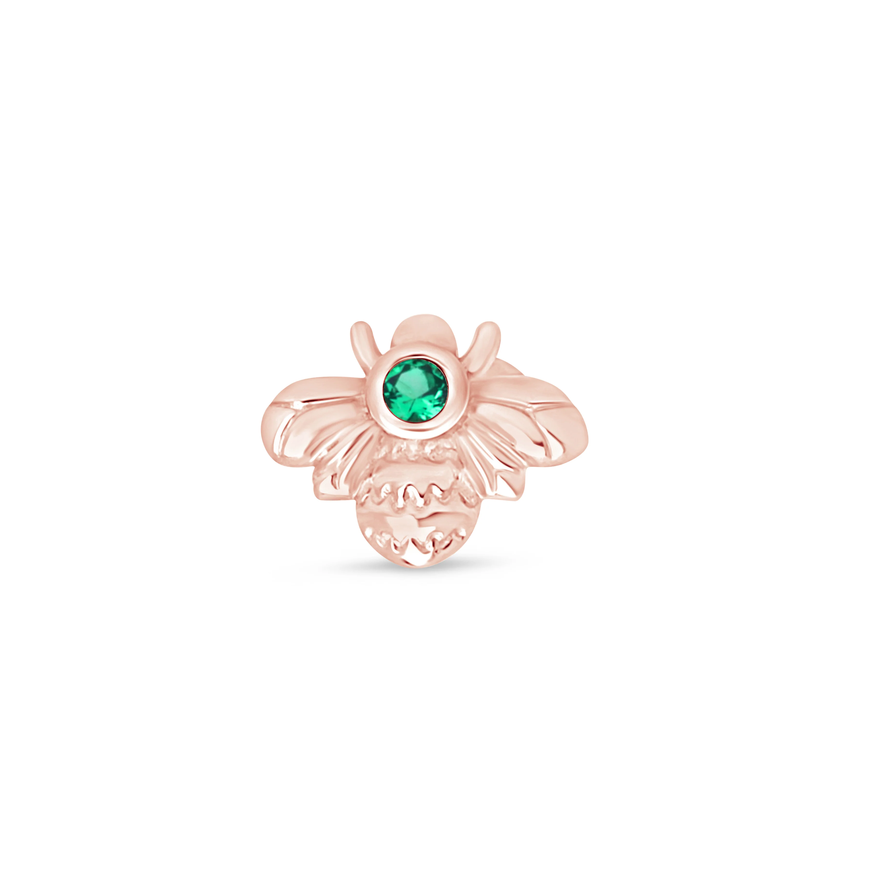 Rose Gold Emerald Bee Flat Back Threaded Stud Earring