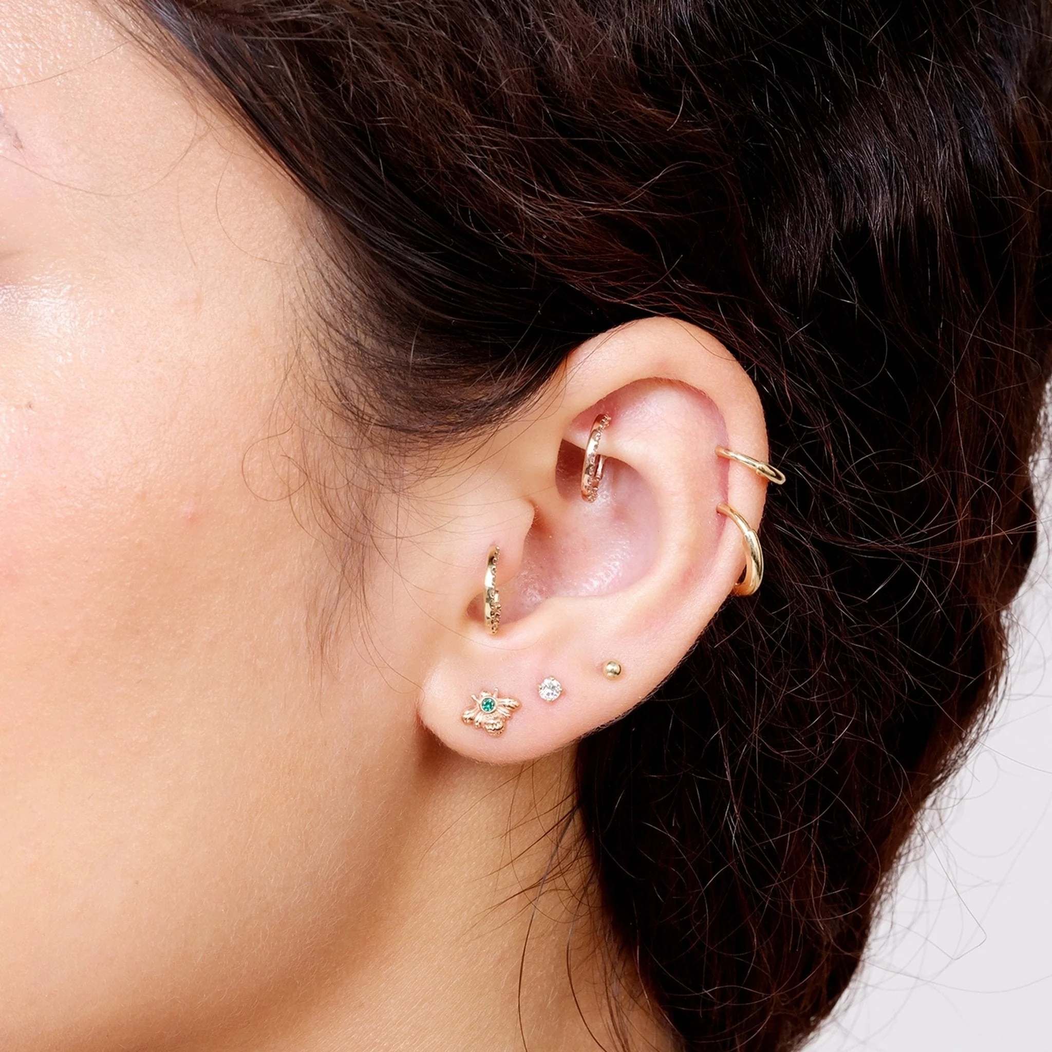 Rose Gold Emerald Bee Flat Back Threaded Stud Earring - Image 6