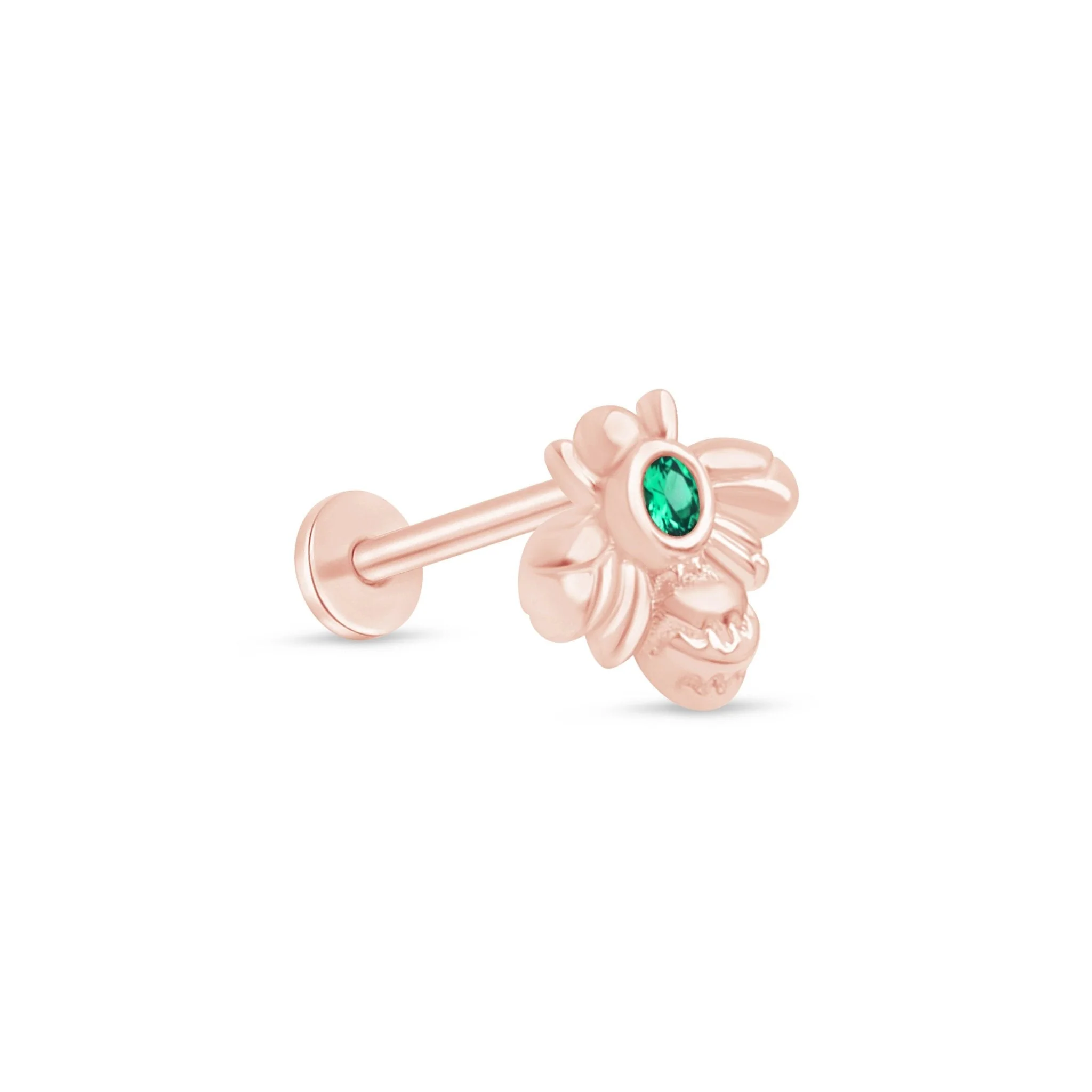 Rose Gold Emerald Bee Flat Back Threaded Stud Earring - Image 8