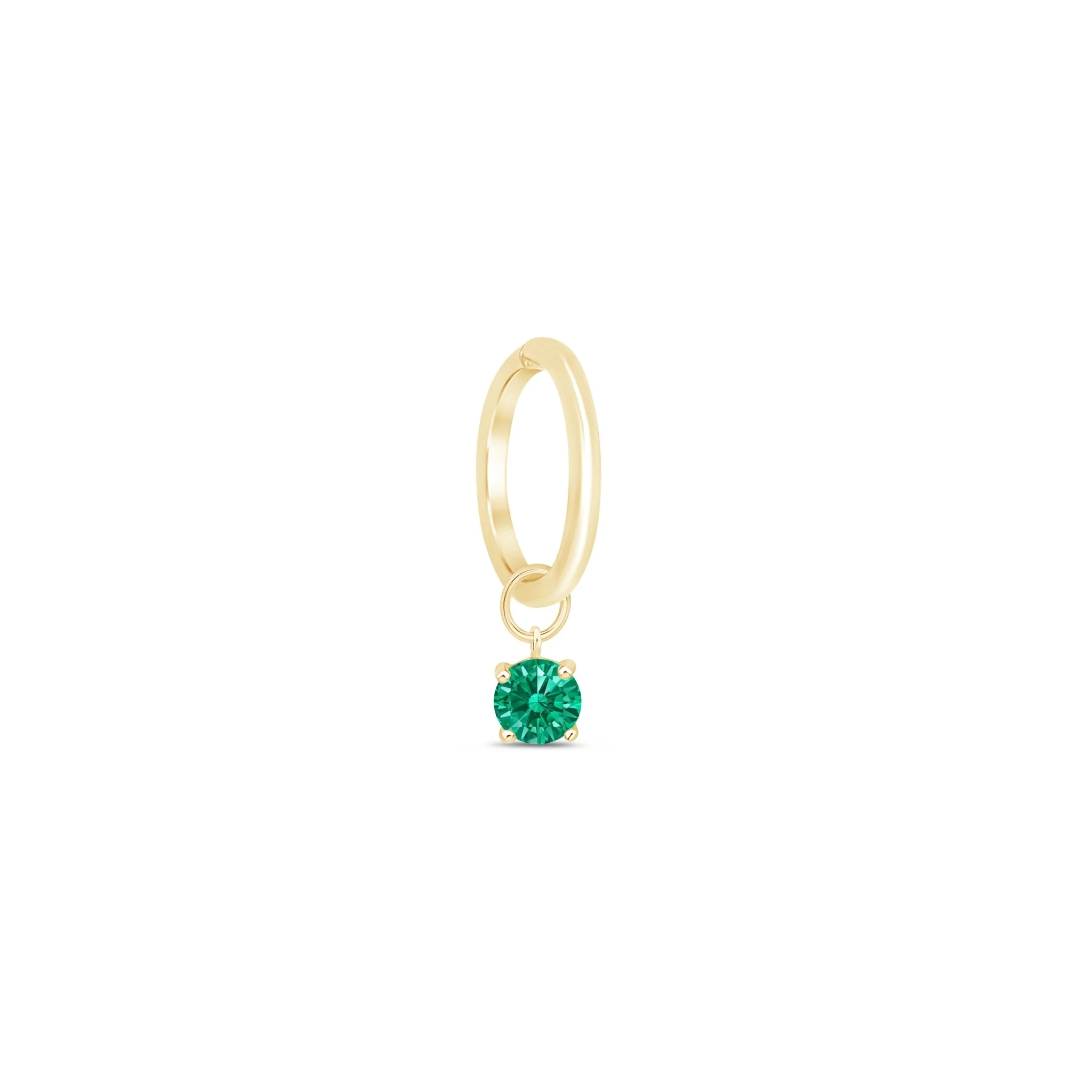 Yellow Gold Prong Set Emerald Charm Hoop