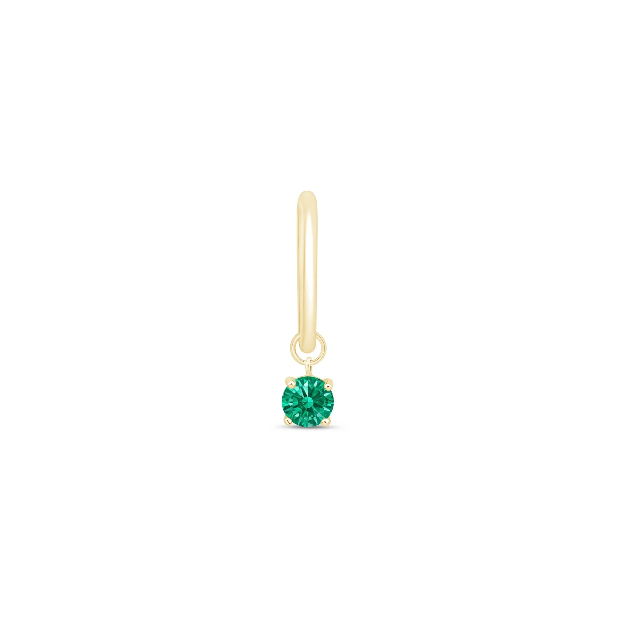 Yellow Gold Prong Set Emerald Charm Hoop - Image 10