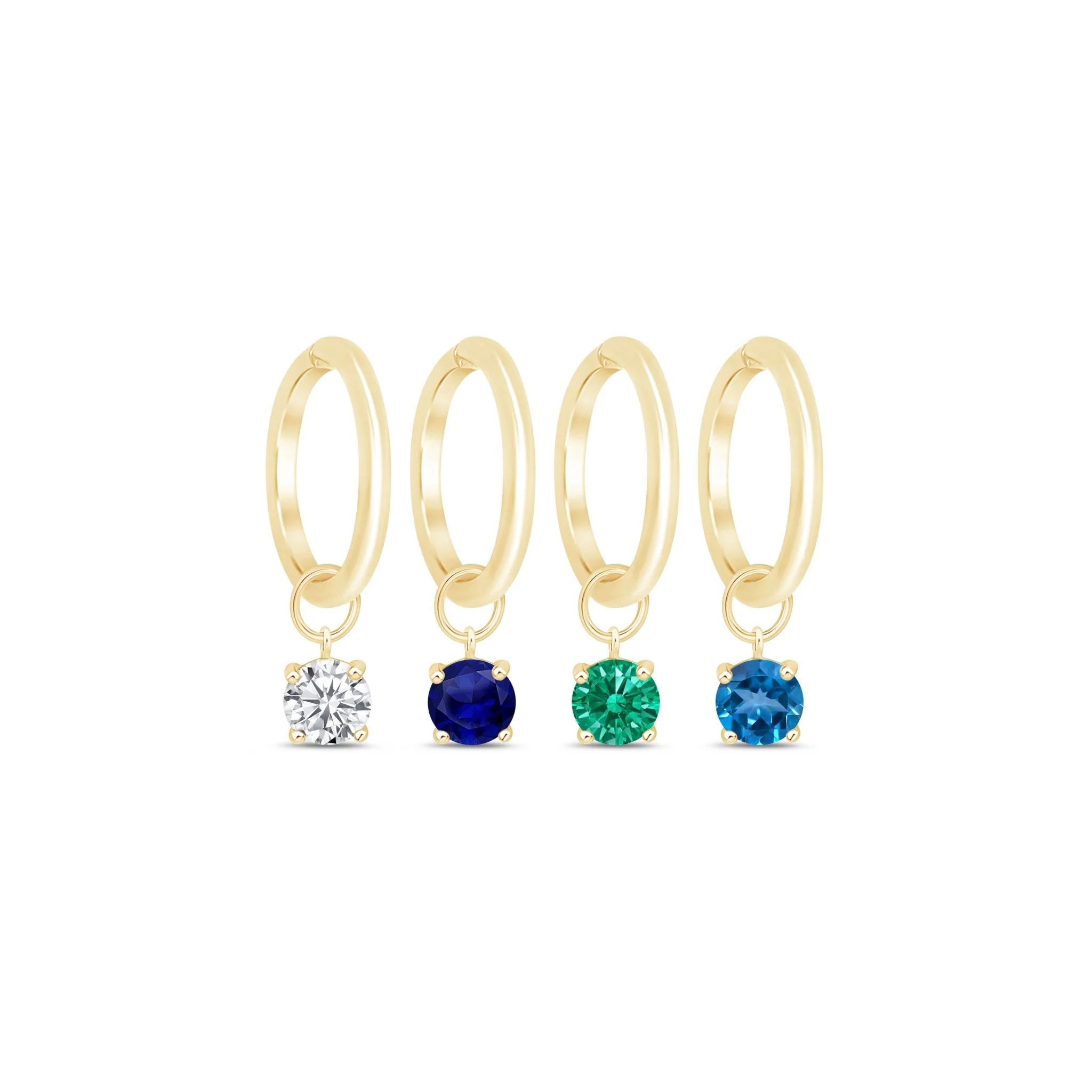 Yellow Gold Prong Set Emerald Charm Hoop - Image 11
