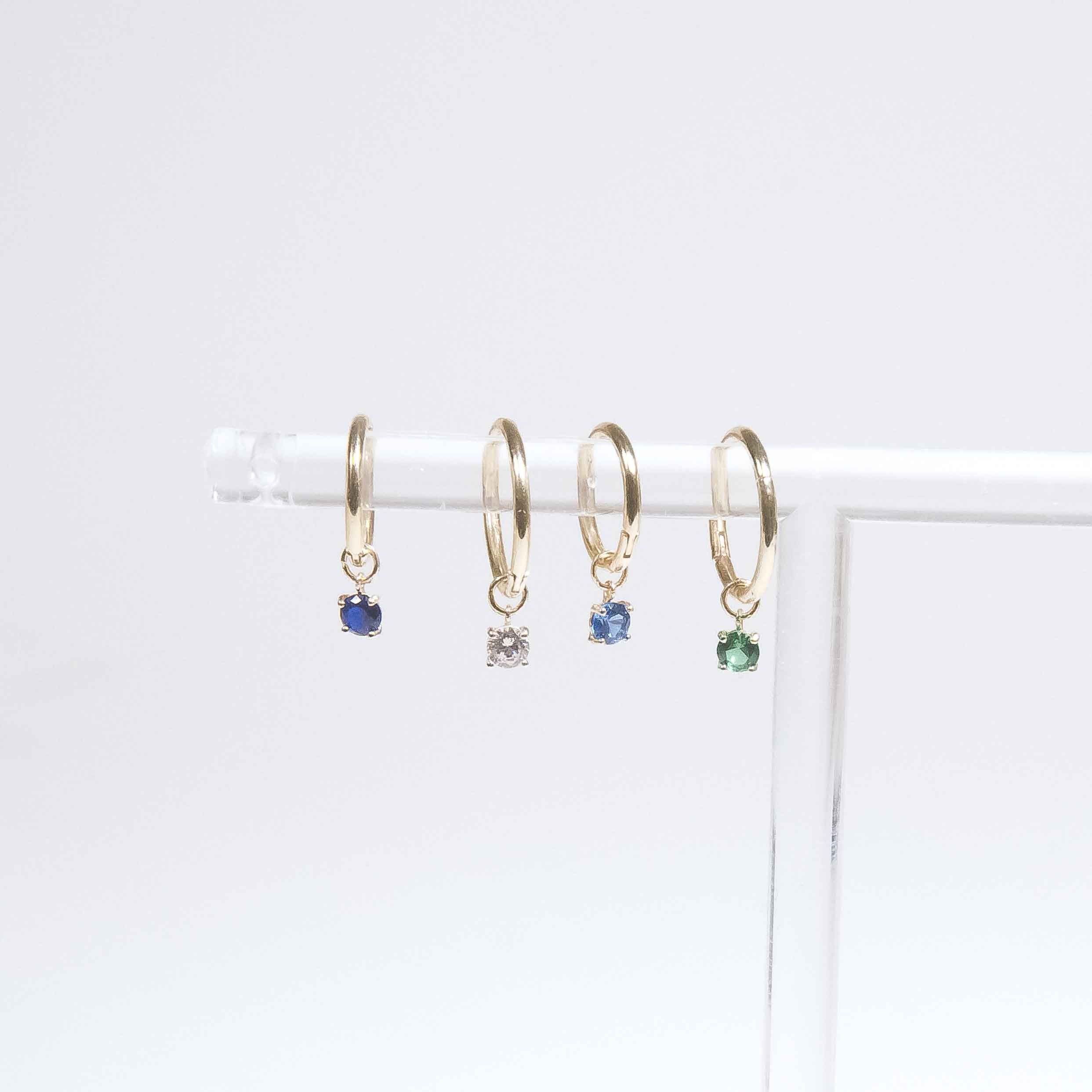 Yellow Gold Prong Set Emerald Charm Hoop - Image 5