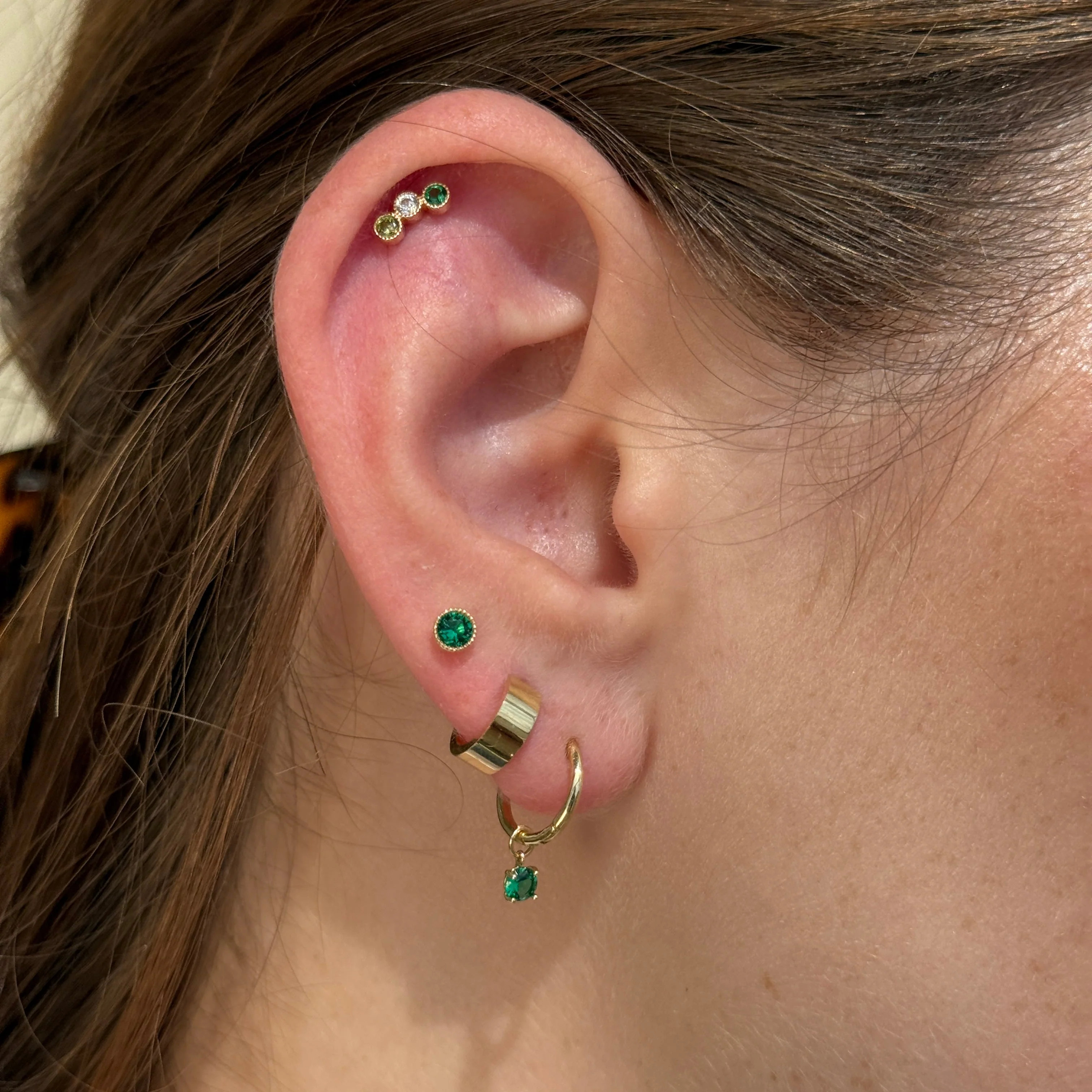 Yellow Gold Prong Set Emerald Charm Hoop - Image 8