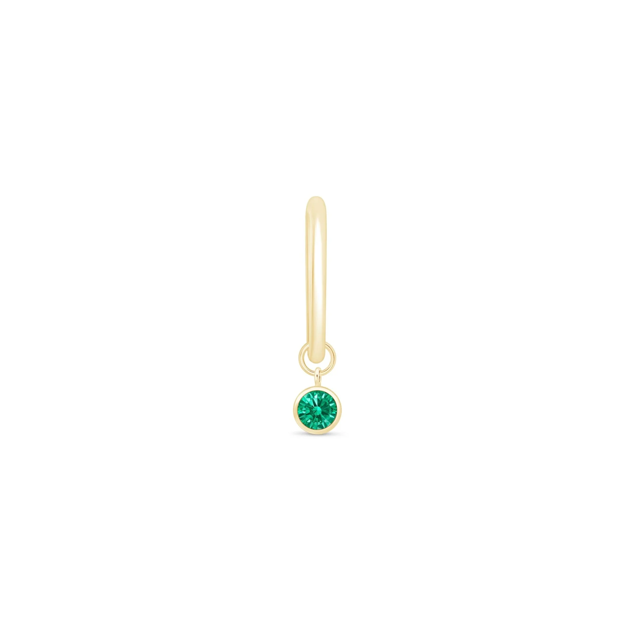 Yellow Gold Bezel Set Emerald Charm Hoop - Image 4